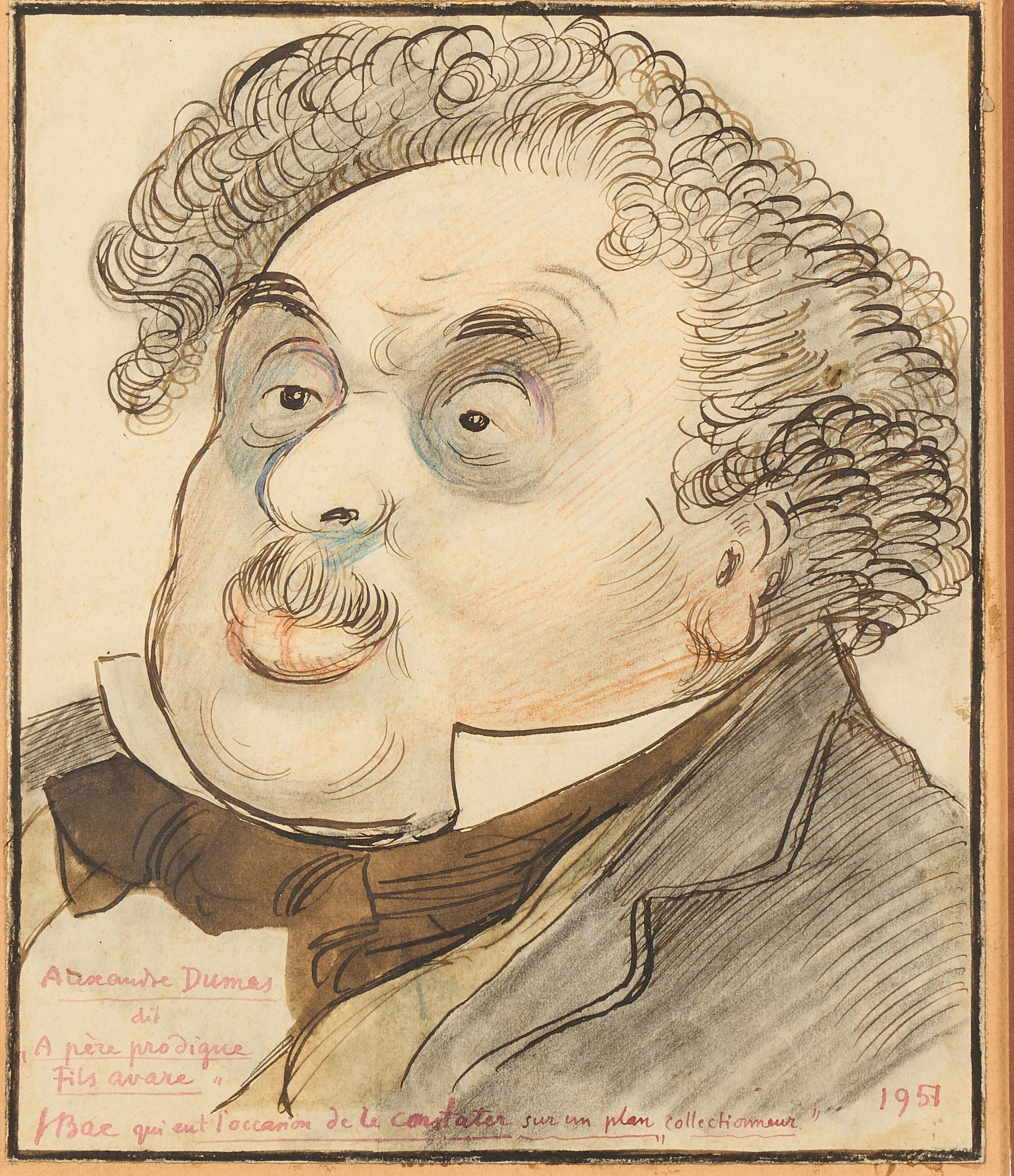 .Ferdinand BAC. Alexandre DUMAS. Portrait. 240 x 202 mm, signée et datée 1951.