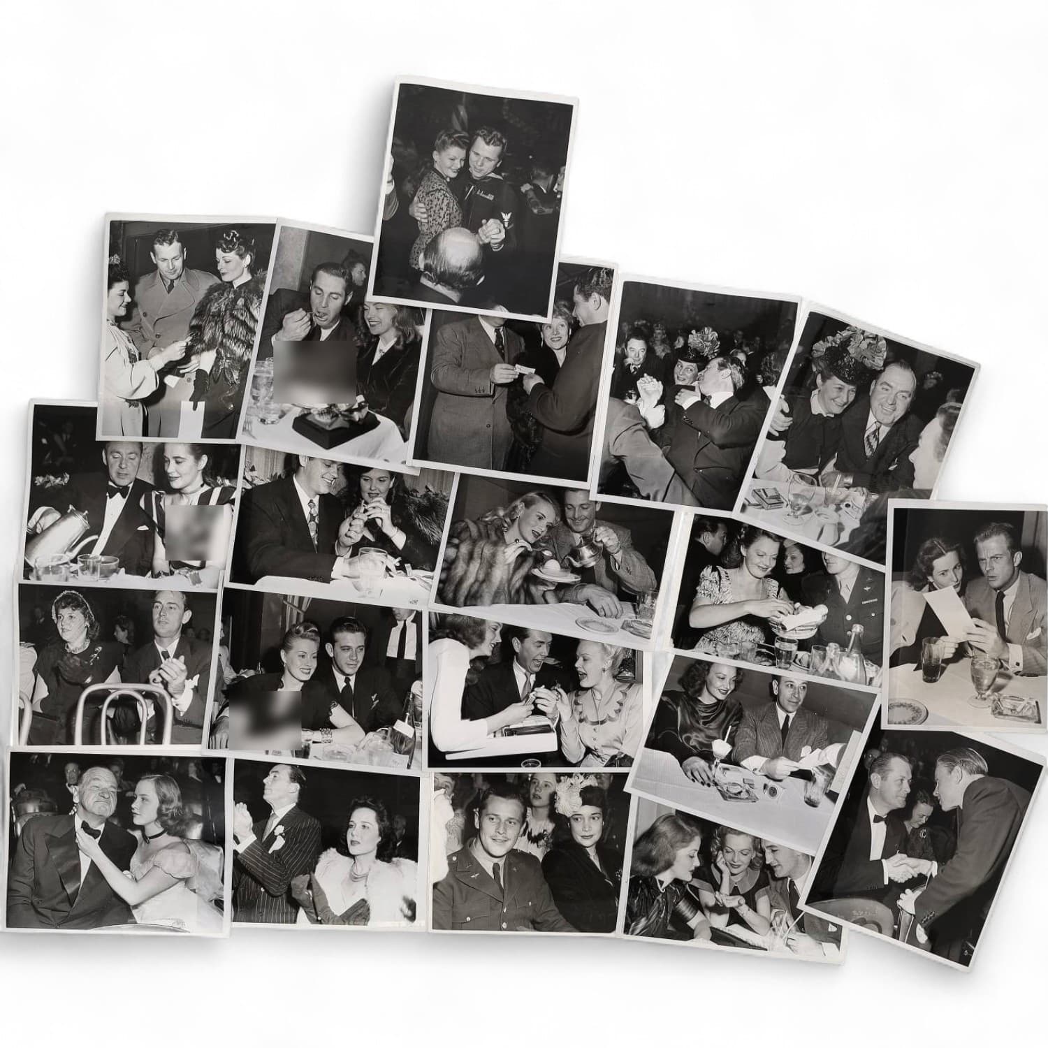 Cinéma, Hollywood, personnalités, actrices, acteurs et divers. Circa 1945-46. Ensemble d’une vingtaine de photographies, des tirages argentiques d’époque. Exemples de sujets : Don Ameche, Joe E. Lewis, Martha Vickers, Elyse Knox, John Ann Page, Walter Pidgeon, Mary BrianJane Harker, Alan Ladd, Bob Hutton, Herbert Marshall, Verna (James Brown’s wife), Allan Nixon, Marie Wilson, Ruth Hussey, Philip Reed, Walter Slezak, Ray Milland, Pat O’Brien, Bill Lundigan, George Raft, Magaret Bell, etc. Sur plusieurs versos, annotations et/ou copyright. Photographe identifié : Nat DALLINGER. Formats entiers moyens environ 25,5 x 20,5 cm. Divers états dont gondolements, déchirures et traces de manipulations.