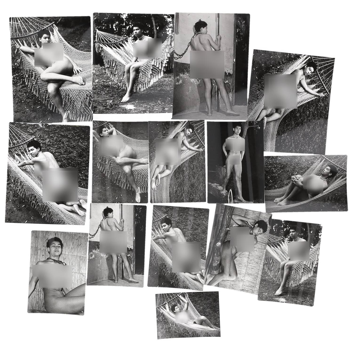 Erotica, étude de nu, photographies érotiques et divers. Circa 1960’s. Ensemble d’une quinzaine de tirages argentiques d’époque . Exemples de sujets : même modèle, femme nue en extérieur et divers. Sur certains versos, annotations. Divers états (dont gondolements et traces) et formats moyens environ de 14,5 x 10,5 cm à 24 x 18 cm.