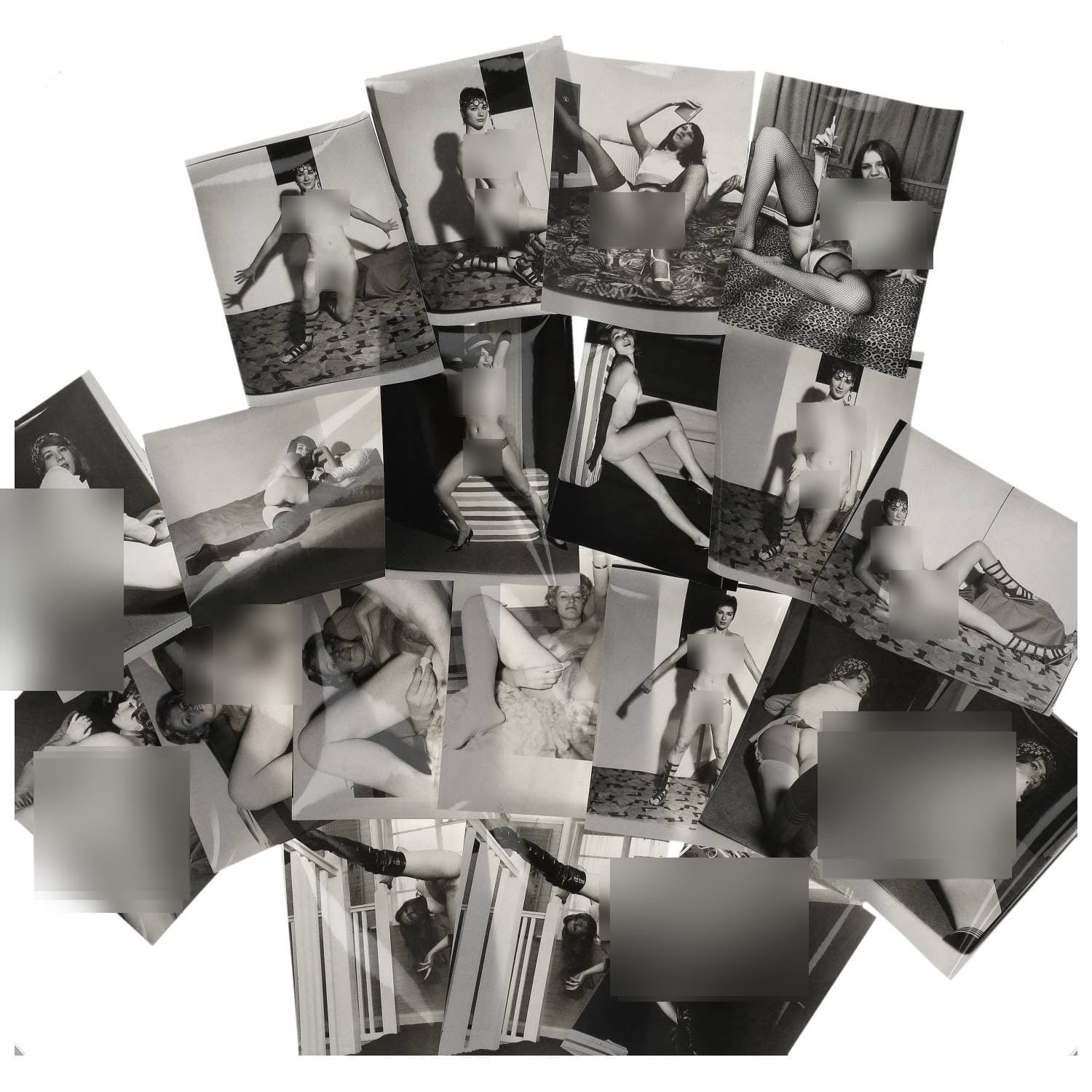Erotica, étude de nu, photographies érotiques, pornographiques et divers. Circa 1950-70. Ensemble d’une vingtaine de tirages argentiques. Exemples de sujets : femmes nues, dénudées, sexe féminin, macrophotographie, objet sexuel, etc. Sur certains versos, annotations. Divers états (dont gondolements et traces) et formats entiers moyens environ 24 x 18 cm.