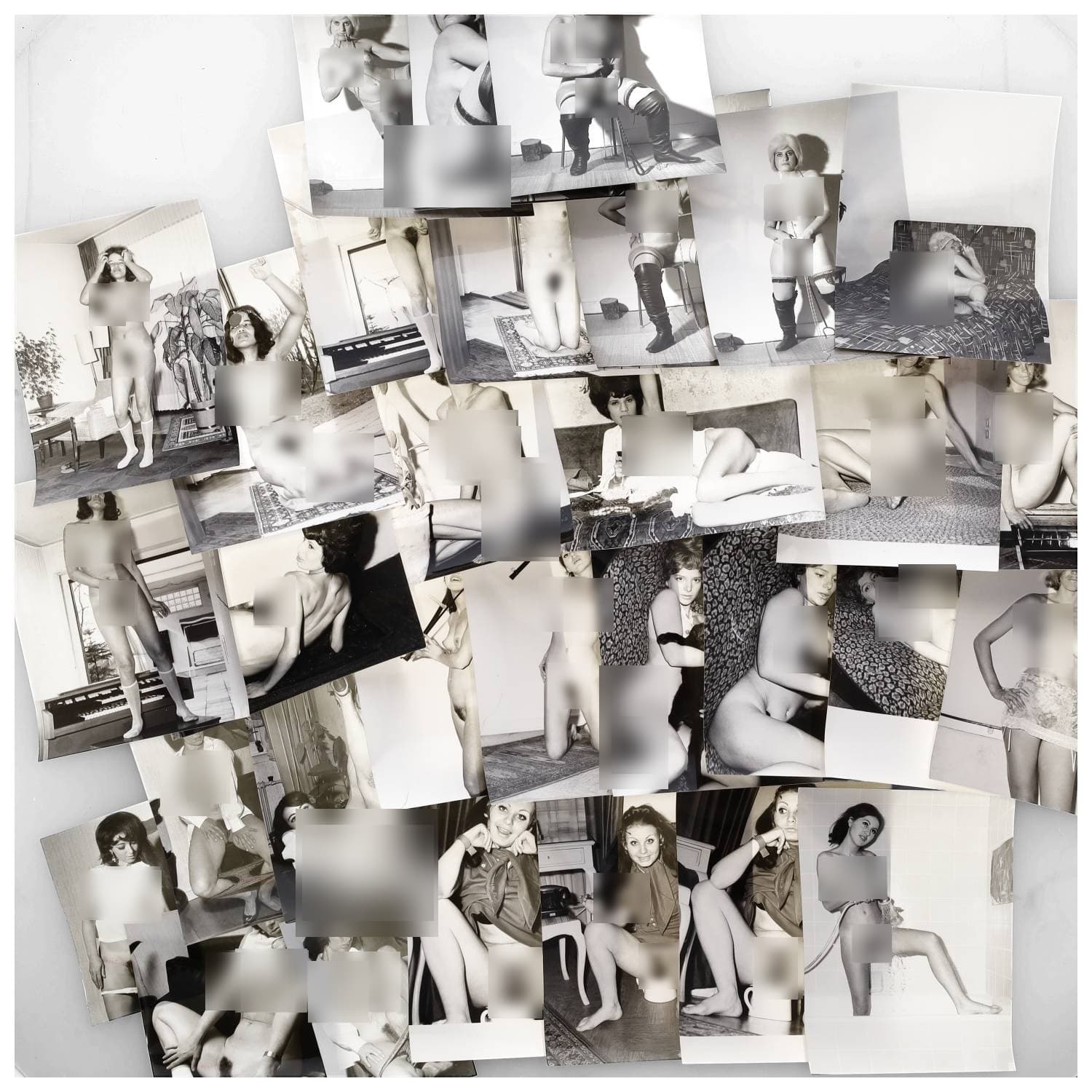 Erotica, étude de nu, photographies érotiques et divers. Circa 1950-70. Ensemble d’une trentaine de tirages argentiques principalement d’époque. Exemples de sujets : femmes nues, dénudées, sexe féminin, chat, etc. Sur certains versos, annotations et/ou copyright (exemple : Georg MICHALKE). Divers états (dont gondolements, plis et traces) et formats entiers moyens environ de 17 x 10 cm à 24 x 18 cm.