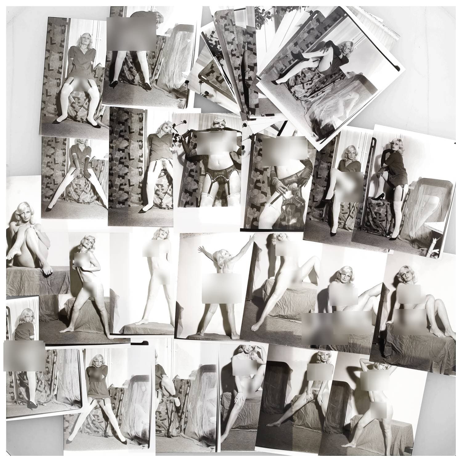 Erotica, étude de nu, photographies érotiques et divers. Circa 1950-60. Ensemble d’une trentaine de tirages argentiques. Exemples de sujets : femme nue, dénudée, sexe féminin, fessier, poitrine, etc. Sur certains versos, annotations. Divers états (dont gondolements, plis et traces) et formats entiers moyens environ 24 x 18 cm.