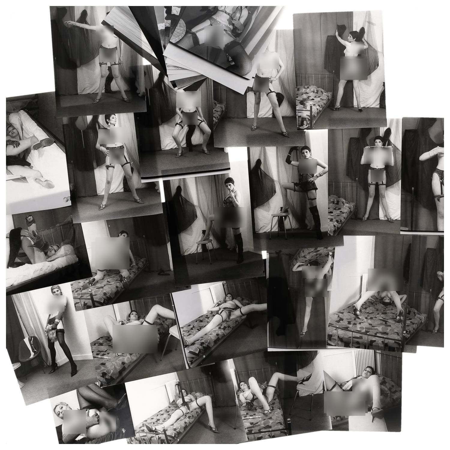 Erotica, étude de nu, photographies érotiques et divers. Circa 1950-60’s. Ensemble d’une trentaine de tirages argentiques. Exemples de sujets : femmes nues, dénudées, sexe féminin, fessier, poitrine, ‘Scandinaves’, etc. Sur certains versos, annotations. Divers états (dont gondolements, plis et traces) et formats entiers moyens environ 24 x 18 cm.