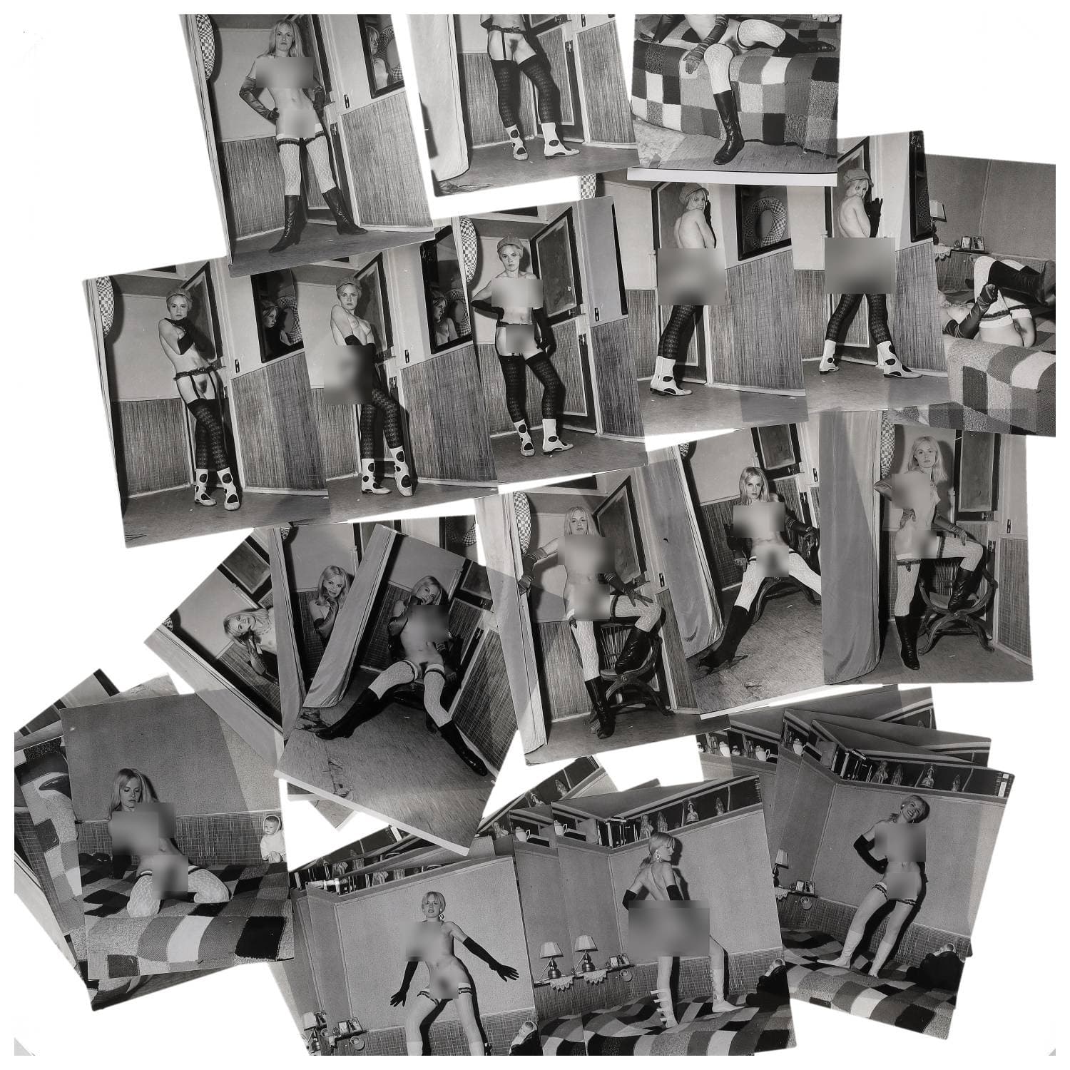 Erotica, étude de nu, photographies érotiques et divers. Circa 1950-60’s. Ensemble d’une trentaine de tirages argentiques. Exemples de sujets : femmes nues, dénudées, sexe féminin, fessier, poitrine, ‘Scandinaves’, etc. Sur certains versos, annotations. Divers états (dont gondolements, plis et traces) et formats entiers moyens environ 24 x 18 cm.