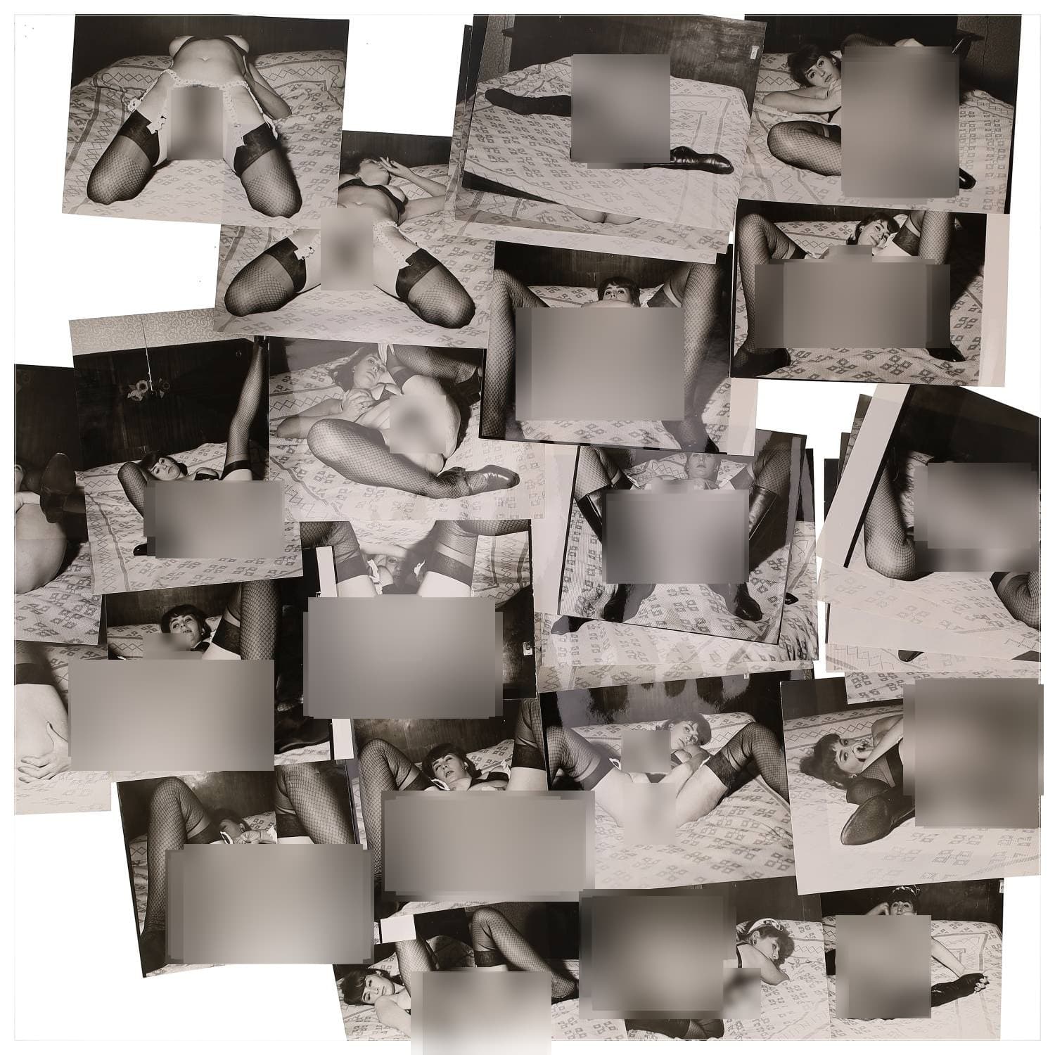 Erotica, étude de nu, photographies érotiques et divers. Circa 1950-60’s. Ensemble d’une trentaine de tirages argentiques. Exemples de sujets : femmes nues, dénudées, sexe féminin, fessier, poitrine, ‘Scandinaves’, etc. Sur certains versos, annotations. Divers états (dont gondolements, plis et traces) et formats entiers moyens environ 24 x 18 cm.