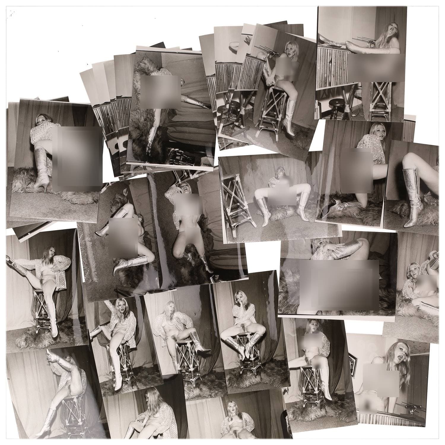 Erotica, étude de nu, photographies érotiques et divers. Circa 1950-60’s. Ensemble d’une trentaine de tirages argentiques. Exemples de sujets : femmes nues, dénudées, sexe féminin, fessier, poitrine, ‘Scandinaves’, etc. Sur certains versos, annotations. Divers états (dont gondolements, plis et traces) et formats entiers moyens environ 24 x 18 cm.