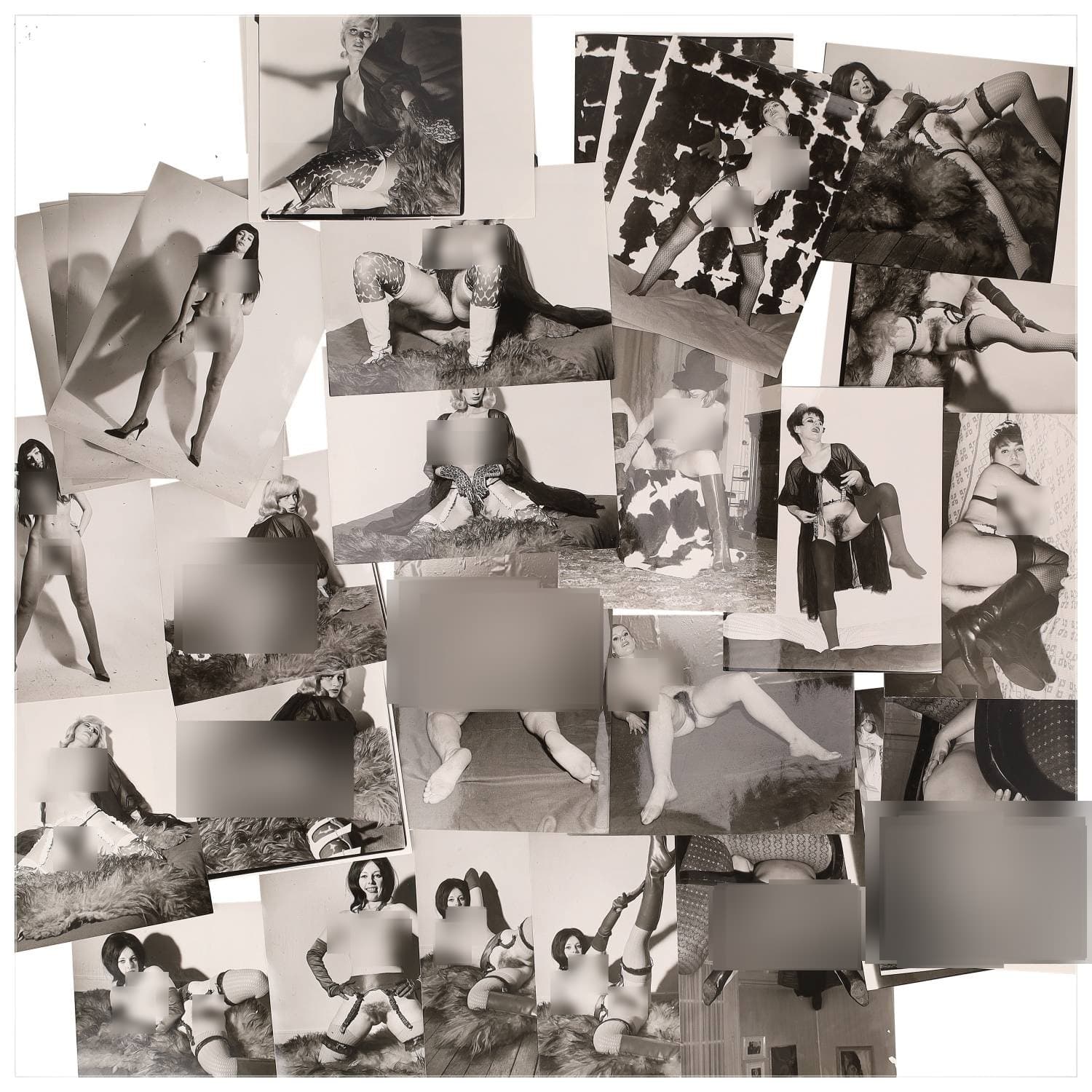 Erotica, étude de nu, photographies érotiques et divers. Circa 1950-60’s. Ensemble d’une trentaine de tirages argentiques. Exemples de sujets : femmes nues, dénudées, sexe féminin, fessier, poitrine, ‘Scandinaves’, etc. Sur certains versos, annotations. Divers états (dont gondolements, plis et traces) et formats entiers moyens environ 24 x 18 cm.