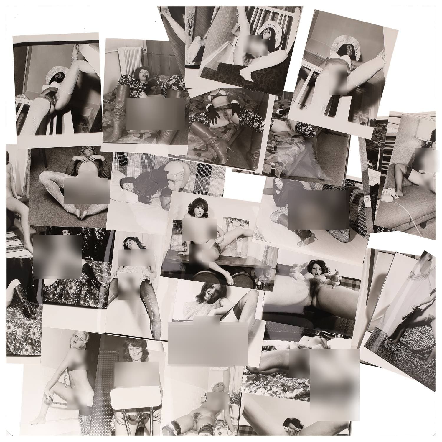 Erotica, étude de nu, photographies érotiques et divers. Circa 1950-70’s. Ensemble d’une trentaine de tirages argentiques. Exemples de sujets : femmes nues, dénudées, sexe féminin, fessier, poitrine, ‘Scandinaves’, etc. Sur certains versos, annotations. Divers états (dont gondolements, plis et traces) et formats entiers moyens environ 24 x 18 cm.