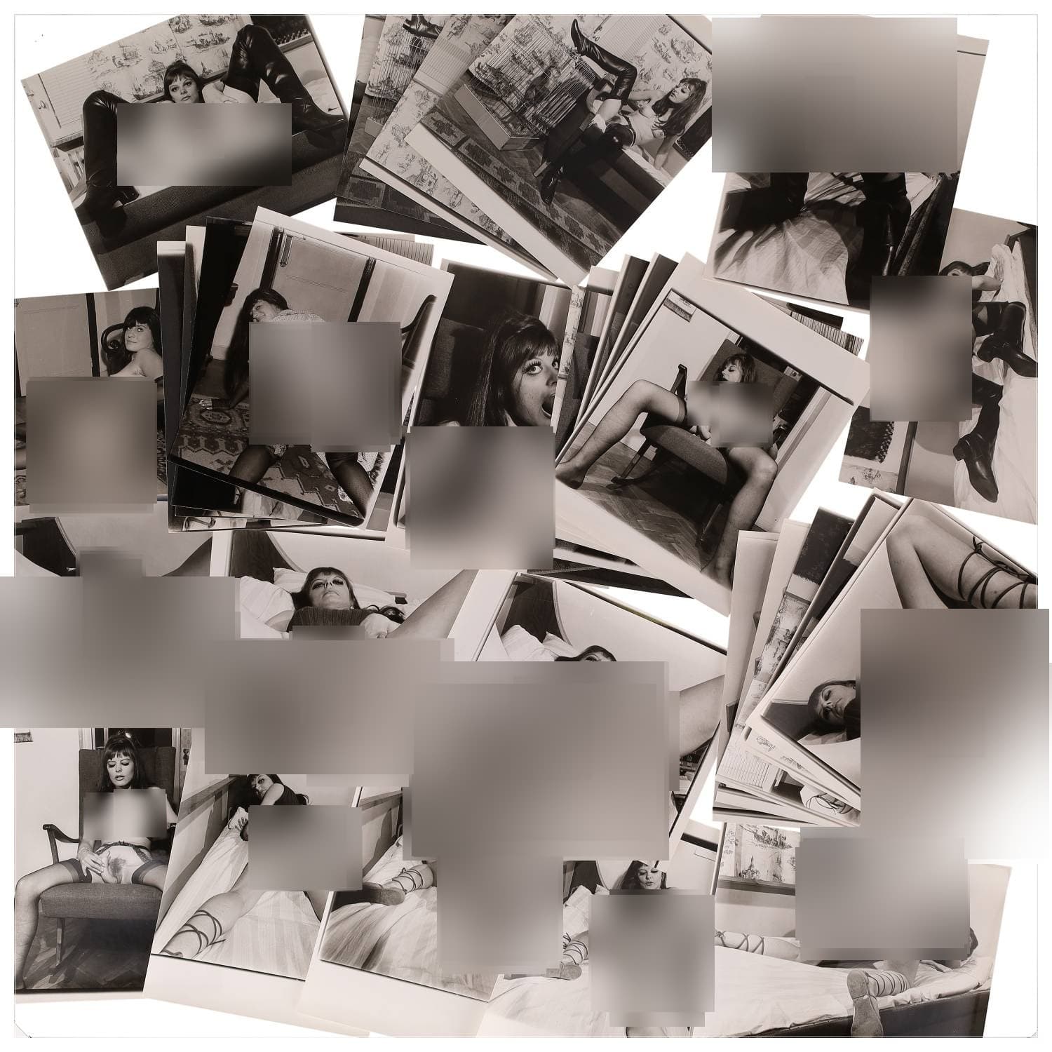 Erotica, étude de nu, photographies érotiques et divers. Circa 1950-70’s. Ensemble d’une trentaine de tirages argentiques. Exemples de sujets : femmes nues, dénudées, sexe féminin, fessier, poitrine, ‘Scandinaves’, etc. Sur certains versos, annotations. Divers états (dont gondolements, plis et traces) et formats entiers moyens environ 25,5 x 20 cm.