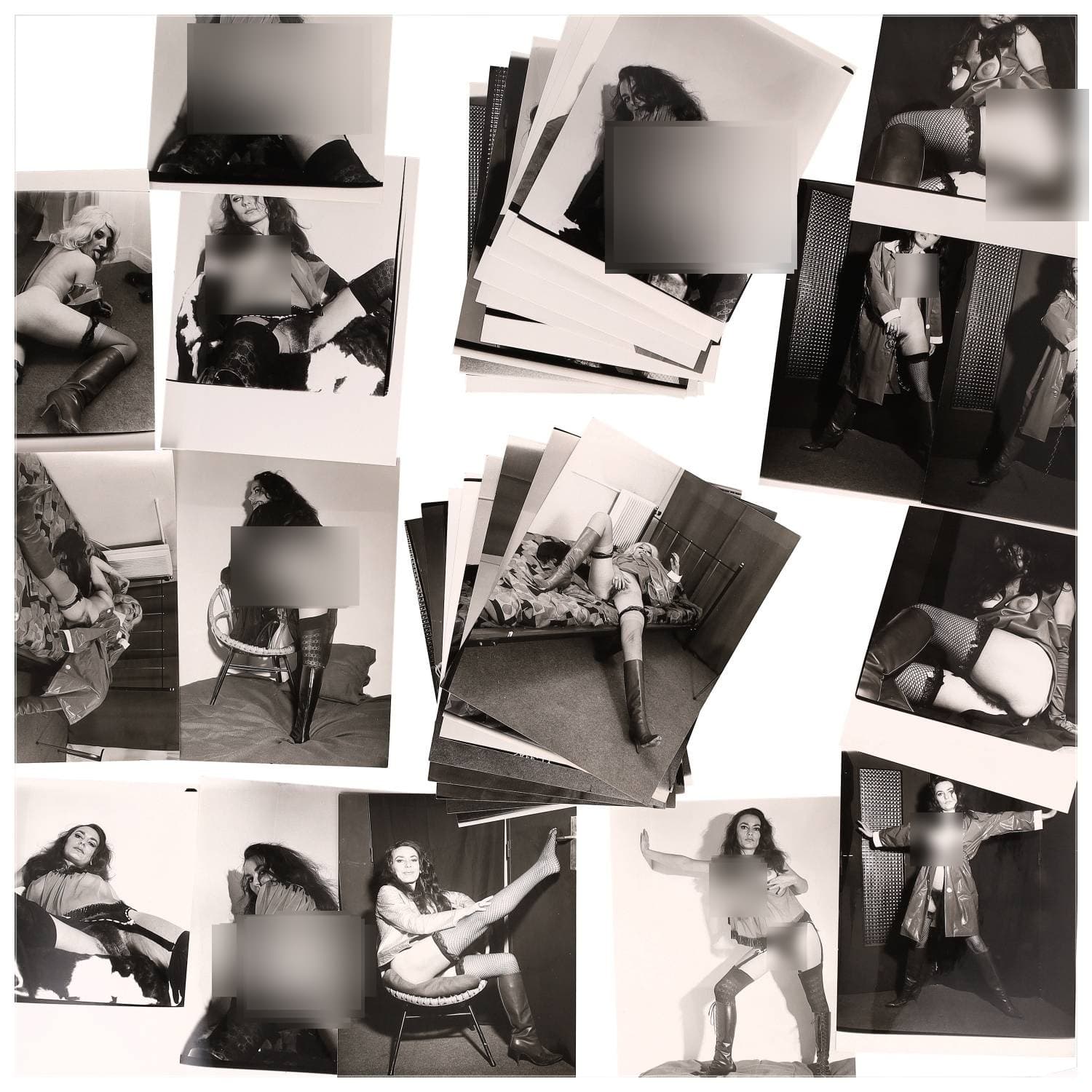 Erotica, étude de nu, photographies érotiques et divers. Circa 1950-70’s. Ensemble d’une trentaine de tirages argentiques. Exemples de sujets : femmes nues, dénudées, sexe féminin, fessier, poitrine, ‘Scandinaves’, etc. Sur certains versos, annotations. Divers états (dont gondolements, plis et traces) et formats entiers moyens environ 24 x 18 cm.