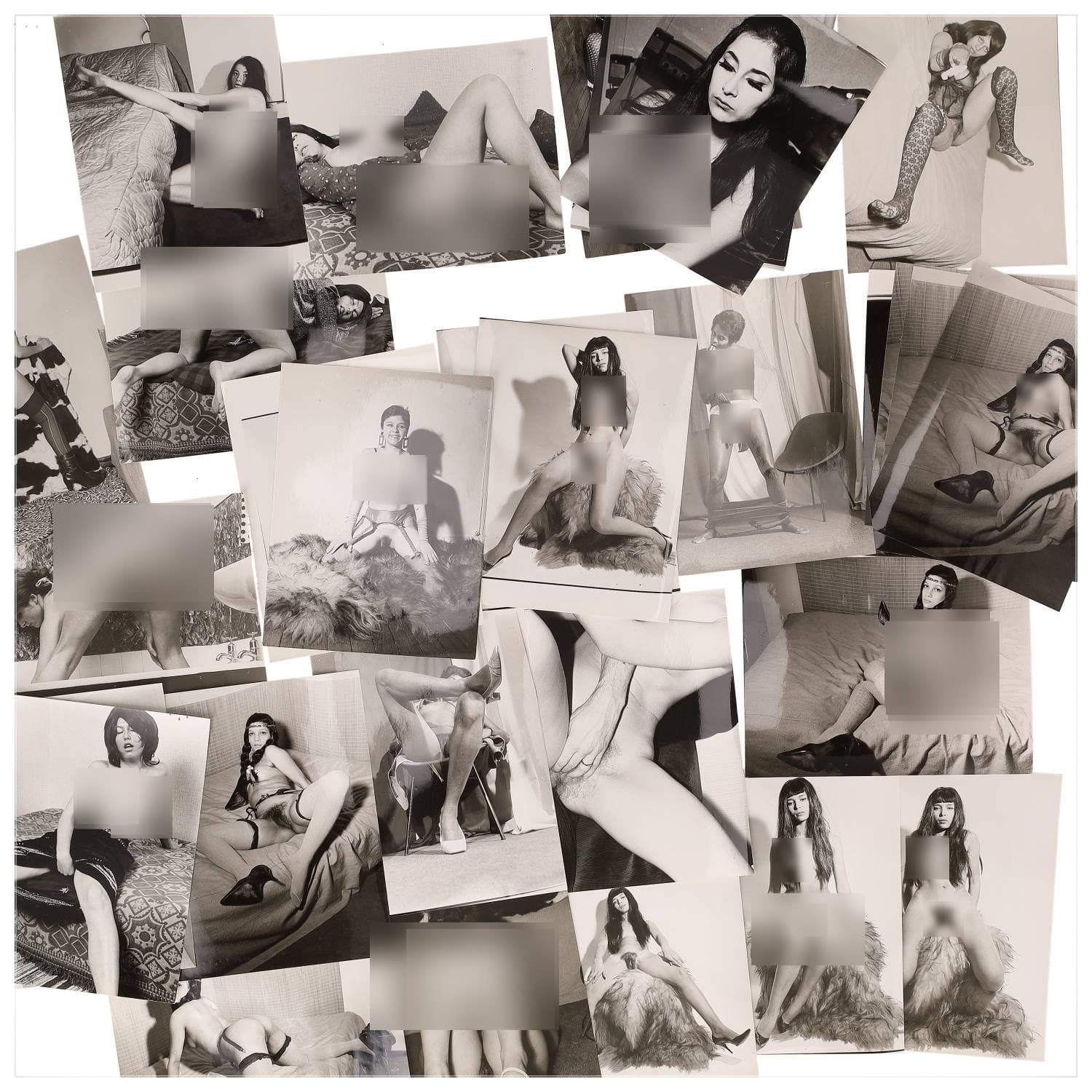 Erotica, étude de nu, photographies érotiques et divers. Circa 1950-70’s. Ensemble d’une trentaine de tirages argentiques. Exemples de sujets : femmes nues, dénudées, sexe féminin, fessier, poitrine, ‘Scandinaves’, etc. Sur certains versos, annotations. Divers états (dont gondolements, plis et traces) et formats entiers moyens environ 24 x 18 cm.