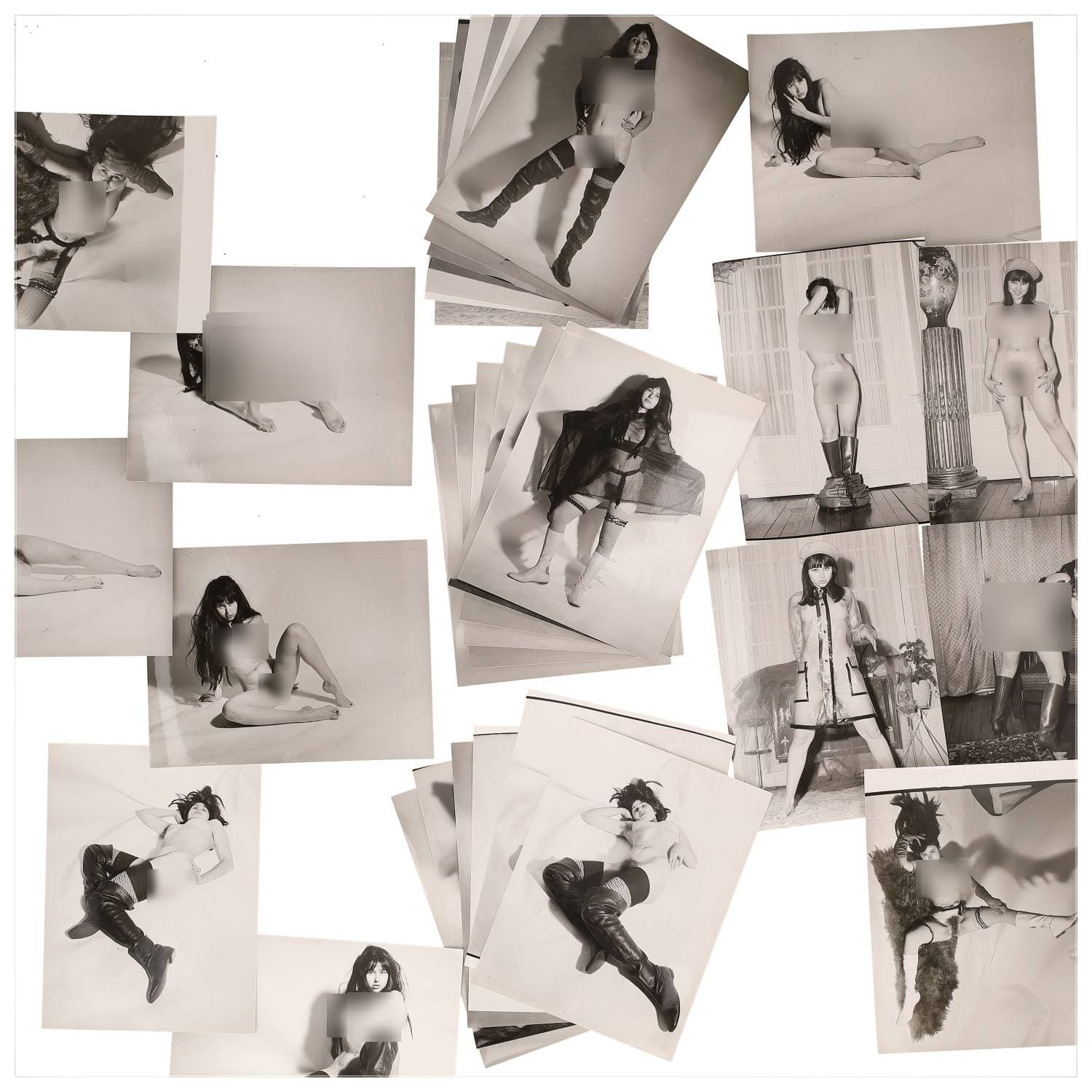 Erotica, étude de nu, photographies érotiques et divers. Circa 1950-70’s. Ensemble d’une trentaine de tirages argentiques. Exemples de sujets : femmes nues, dénudées, sexe féminin, fessier, poitrine, ‘Scandinaves’, etc. Sur certains versos, annotations. Divers états (dont gondolements, plis et traces) et formats entiers moyens environ 24 x 18 cm.