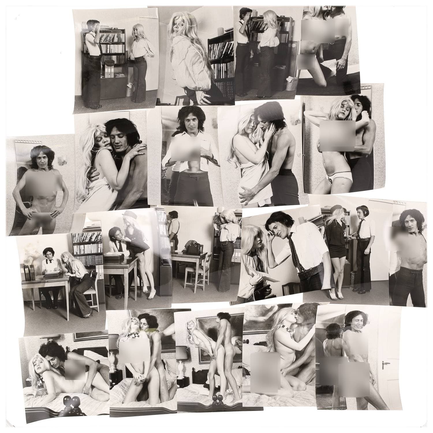 Erotica, étude de nu, photographies érotiques et pornographiques, hommes et femmes nus, actes sexuels hétérosexuels, préliminaires, macrophotographies et divers. Circa 1950-70’s. Ensemble d’une vingtaine de tirages argentiques. Sur certains versos, annotations. Divers états (dont gondolements ou encore traces). Formats entiers moyens environ 24 x 18 cm.