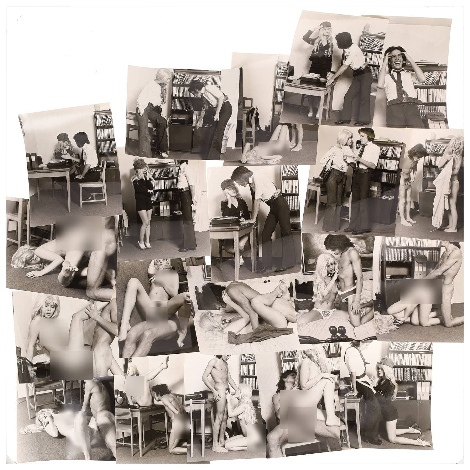 Erotica, étude de nu, photographies érotiques et pornographiques, hommes et femmes nus, actes sexuels hétérosexuels, préliminaires, macrophotographies et divers. Circa 1950-70’s. Ensemble d’une vingtaine de tirages argentiques. Sur certains versos, annotations. Divers états (dont gondolements ou encore traces). Formats entiers moyens environ 24 x 18 cm.