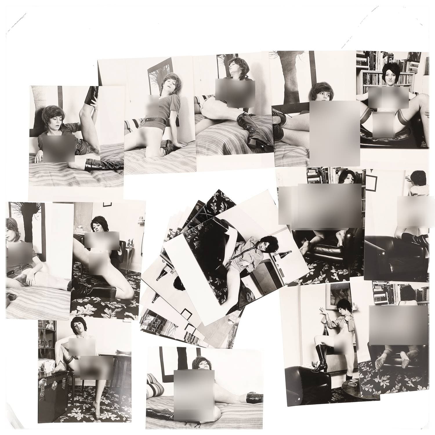 Erotica, étude de nu, photographies érotiques, pornographiques et divers. Circa 1950-70’s. Ensemble d’une vingtaine de tirages argentiques. Exemples de sujets : femmes nues, dénudées, sexe féminin, fessier, poitrine, macrophotographies, etc. Sur certains versos, annotations. Divers états (dont gondolements ou encore traces) et formats entiers moyens environ 26 x 20 cm.