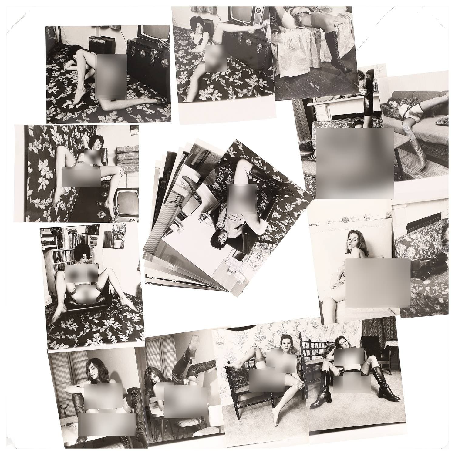 Erotica, étude de nu, photographies érotiques, pornographiques et divers. Circa 1950-70’s. Ensemble d’une vingtaine de tirages argentiques. Exemples de sujets : femmes nues, dénudées, sexe féminin, fessier, poitrine, macrophotographies, etc. Sur certains versos, annotations. Divers états (dont gondolements ou encore traces) et formats entiers moyens environ 26 x 20 cm.