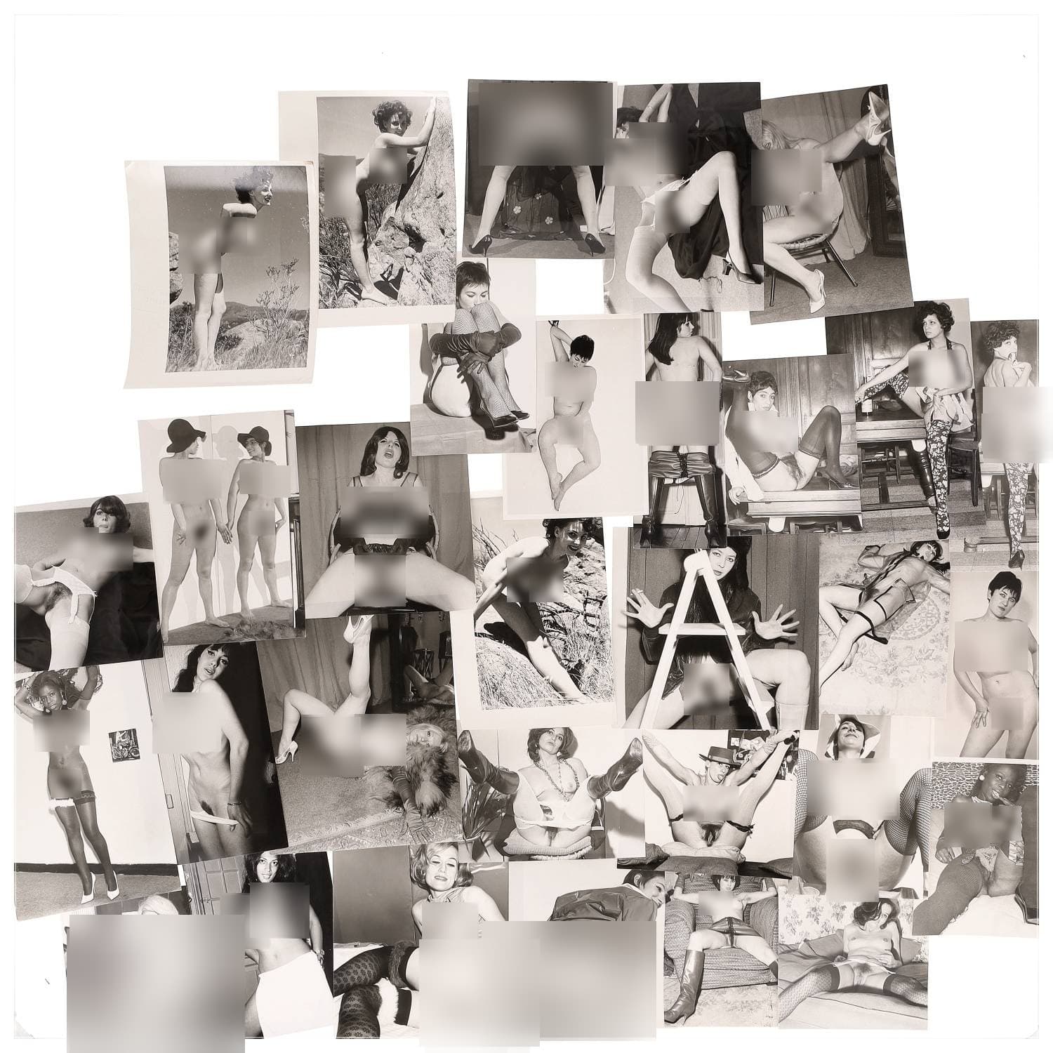 Erotica, étude de nu, photographies érotiques, pornographiques et divers. Circa 1950-70’s. Ensemble d’une trentaine de tirages argentiques. Exemples de sujets : femmes nues, dénudées, sexe féminin, fessier, poitrine, macrophotographies, etc. Sur certains versos, annotations. Divers états (dont gondolements ou encore traces) et formats entiers moyens environ de 13 x 13 cm à 22 x 17 cm.