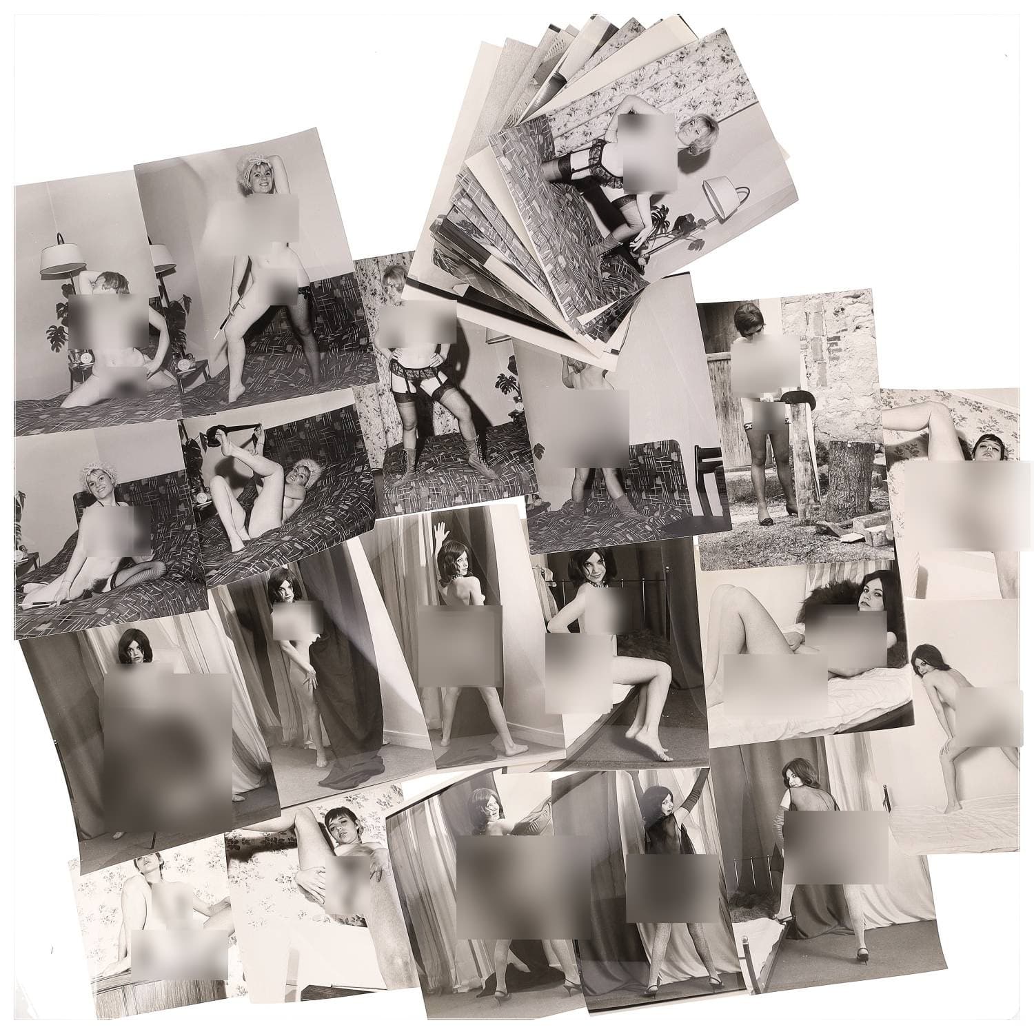 Erotica, étude de nu, photographies érotiques, pornographiques et divers. Circa 1950-70’s. Ensemble d’une trentaine de tirages argentiques. Exemples de sujets : femmes nues, dénudées, sexe féminin, fessier, poitrine, macrophotographies, etc. Sur certains versos, annotations. Divers états (dont gondolements ou encore traces) et formats entiers moyens environ de 18 x 15,5 cm à 26 x 20 cm.