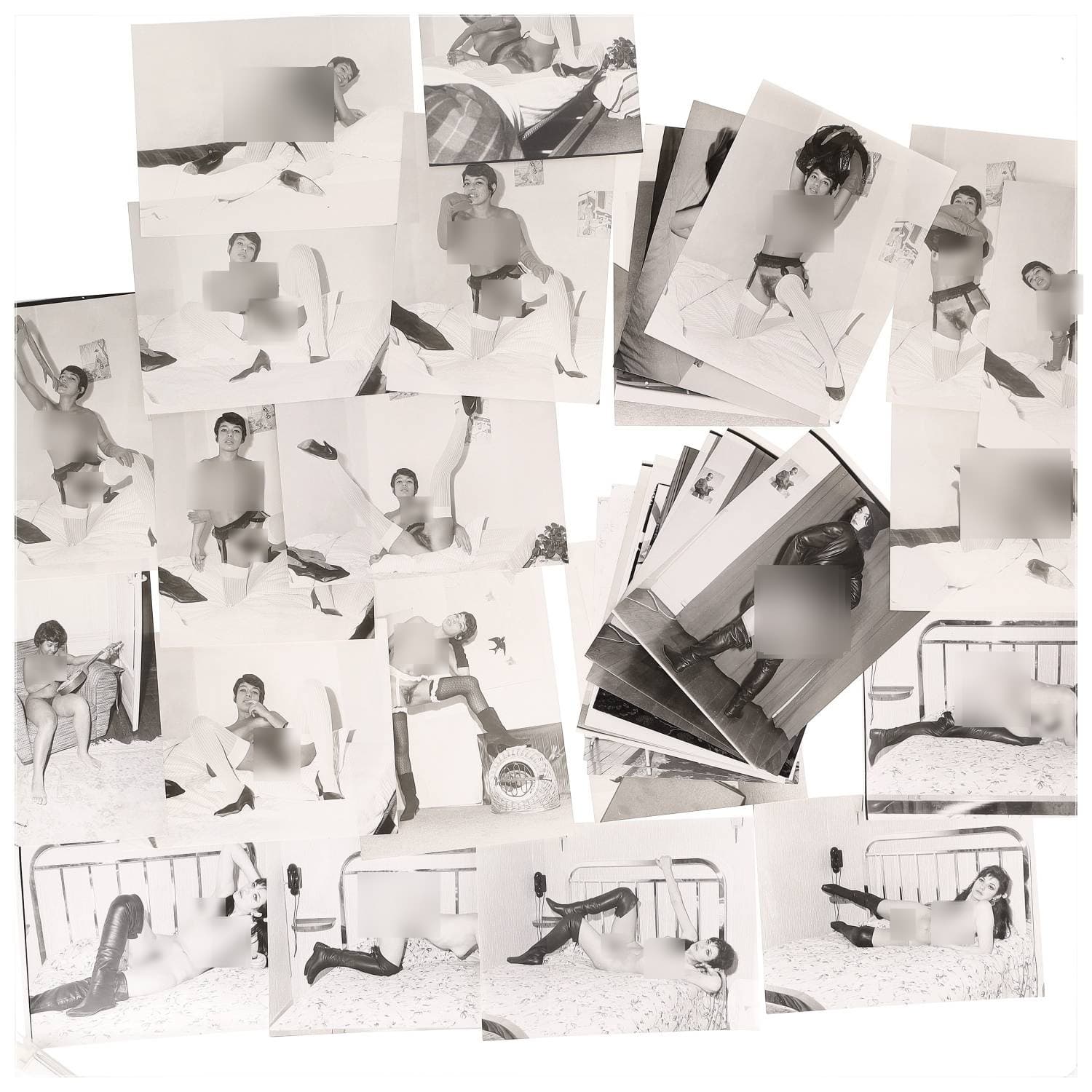 Erotica, étude de nu, photographies érotiques, pornographiques et divers. Circa 1950-70’s. Ensemble d’une trentaine de tirages argentiques. Exemples de sujets : femmes nues, dénudées, sexe féminin, fessier, poitrine, macrophotographies, etc. Sur certains versos, annotations. Divers états (dont gondolements ou encore traces) et formats entiers moyens environ 24 x 18 cm.