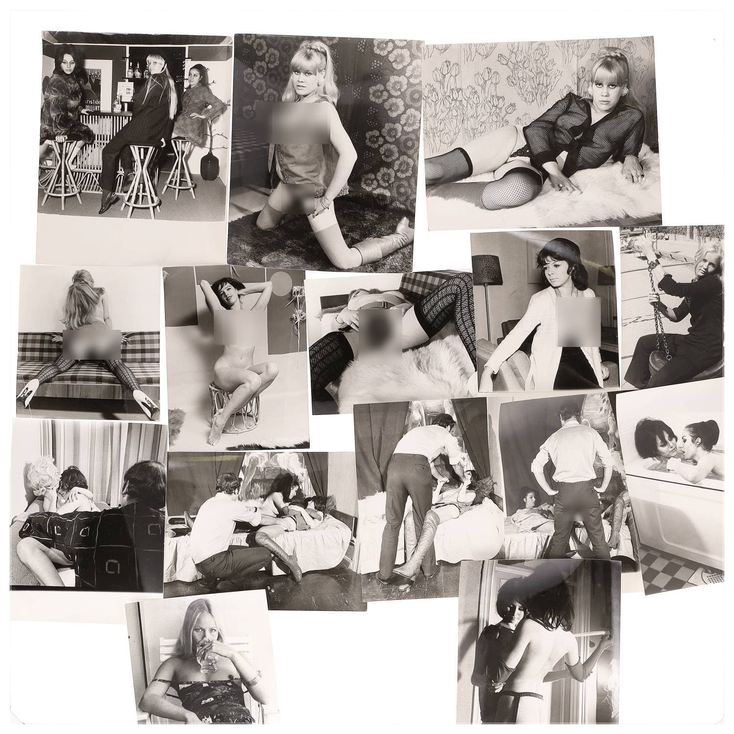 Mario A. COSTA, Erotica, étude de nu, photographies érotiques, pornographiques et divers. Circa 1950-70’s. Ensemble d’une quinzaine de tirages argentiques. Sur versos, cachets divers de Mario A. COSTA (tels que ‘Distribution’ ou encore ‘Copyrights’). Exemples de sujets : femmes nues, dénudées, sexe féminin, fessier, poitrine, macrophotographies, etc. Sur certains versos, annotations. Divers états (dont gondolements ou encore traces) et formats entiers moyens environ de 19,5 x 18,5 cm à 30 x 24 cm.