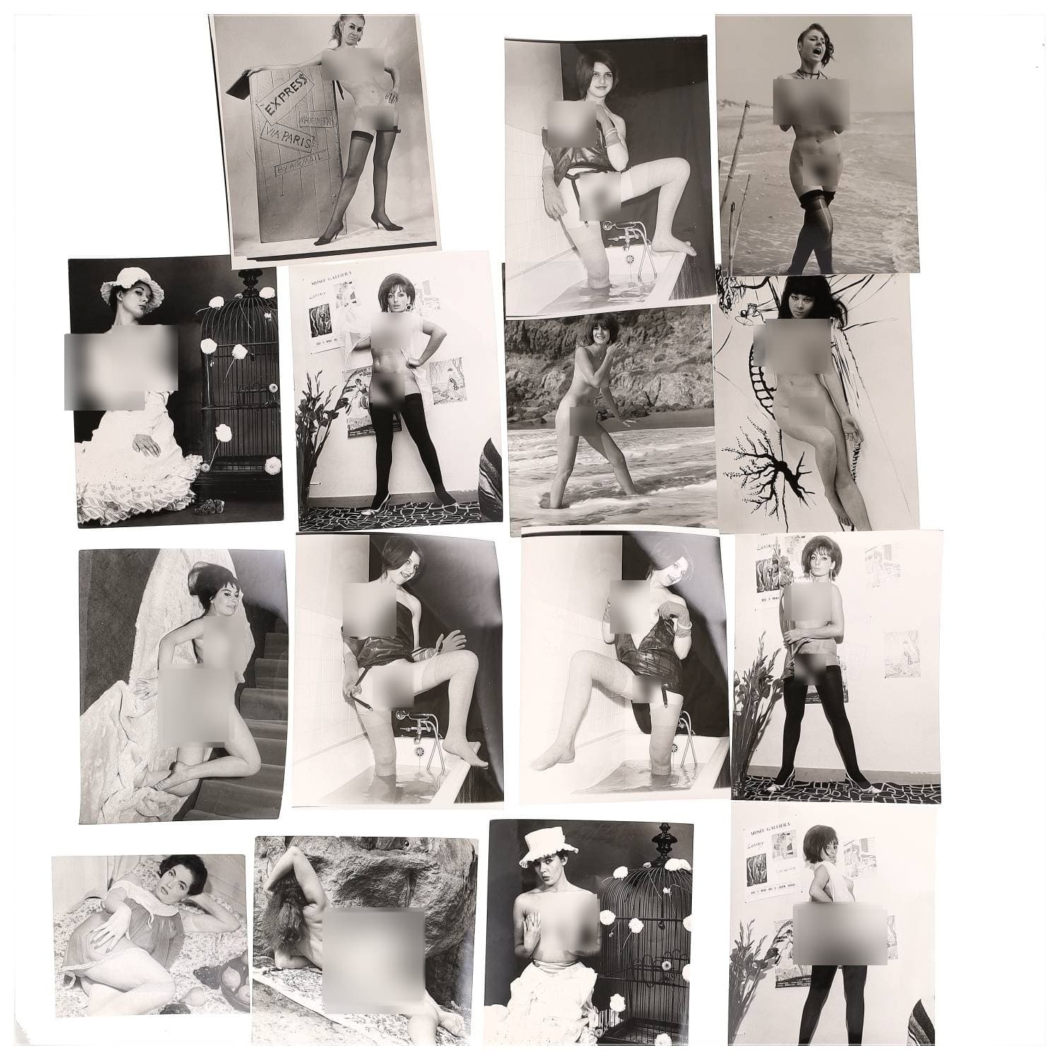 Mario A. COSTA, Erotica, étude de nu, photographies érotiques et divers. Circa 1950-70’s. Ensemble d’une quinzaine de tirages argentiques. Sur versos, cachets divers de Mario A. COSTA. Exemples de sujets : femmes nues, dénudées, sexe féminin, fessier, poitrine, macrophotographies, etc. Sur certains versos, annotations. Divers états (dont gondolements ou encore traces) et formats entiers moyens environ de 16,5 x 13,5 cm à 24 x 18 cm.
