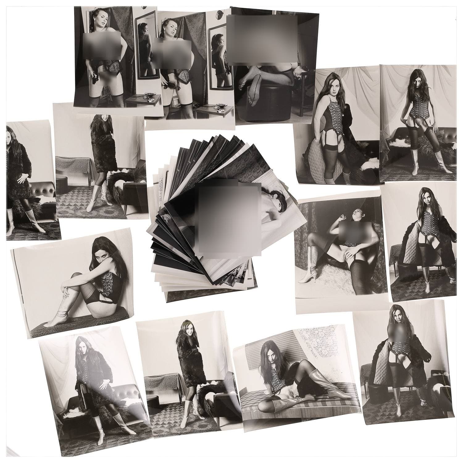 Erotica, étude de nu, photographies érotiques, pornographiques et divers. Circa 1950-70’s. Ensemble d’une trentaine de tirages argentiques. Exemples de sujets : femmes nues, dénudées, sexe féminin, fessier, poitrine, macrophotographies, etc. Sur certains versos, annotations. Divers états (dont gondolements ou encore traces) et formats entiers moyens environ 24 x 18 cm.