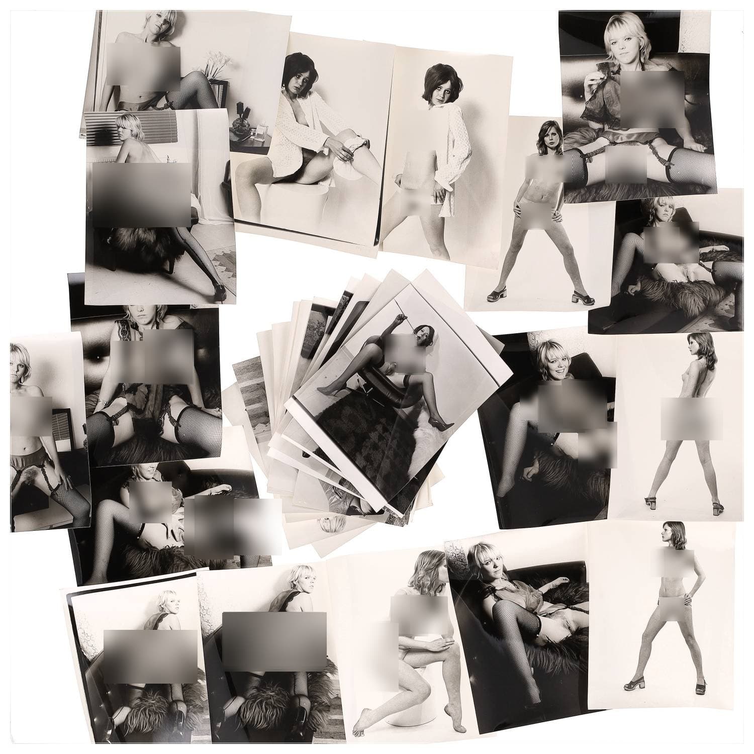 Erotica, étude de nu, photographies érotiques, pornographiques et divers. Circa 1950-70’s. Ensemble d’une trentaine de tirages argentiques. Exemples de sujets : femmes nues, dénudées, sexe féminin, fessier, poitrine, macrophotographies, etc. Sur certains versos, annotations. Divers états (dont gondolements ou encore traces) et formats entiers moyens environ 24 x 18 cm.