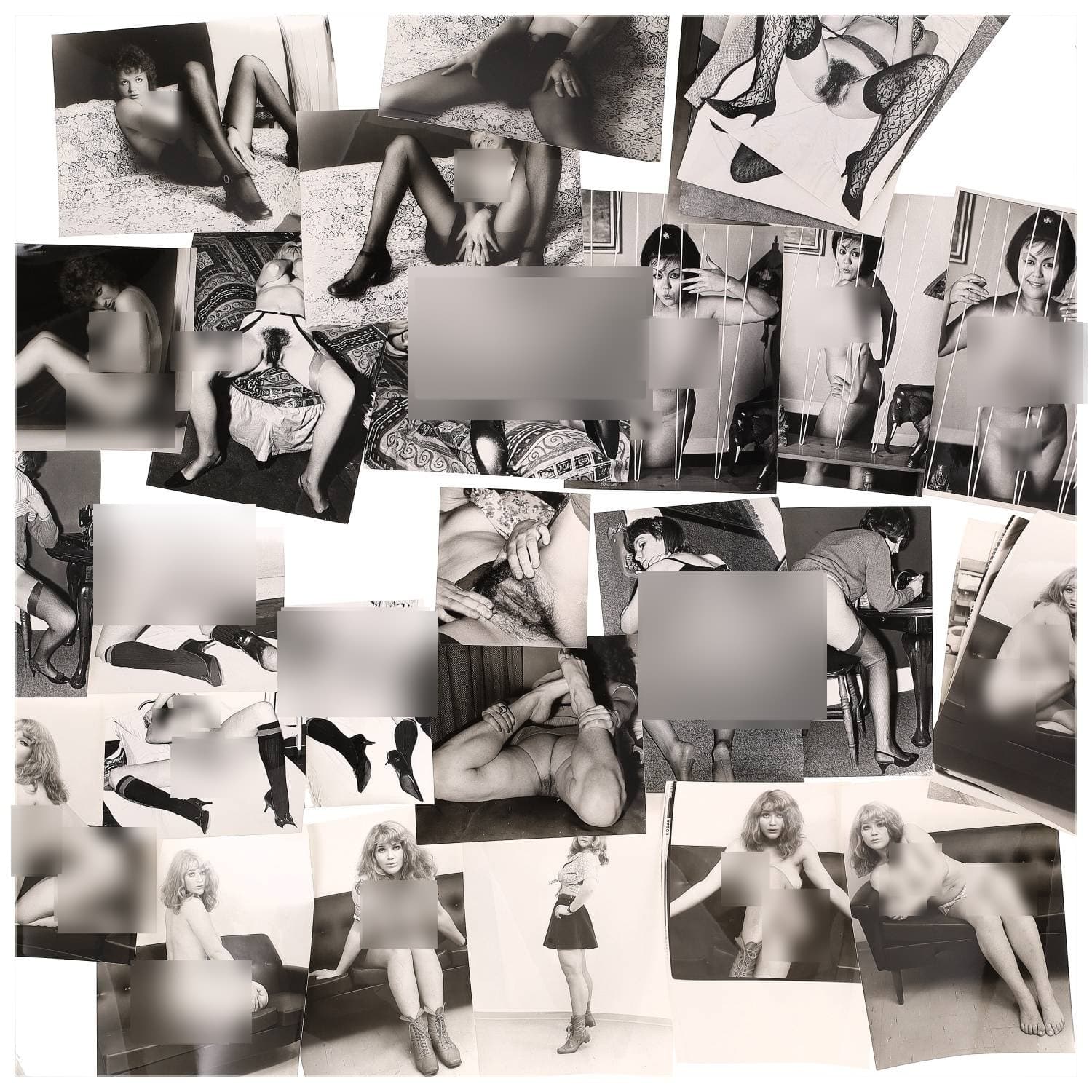 Erotica, étude de nu, photographies érotiques, pornographiques et divers. Circa 1950-70’s. Ensemble d’une trentaine de tirages argentiques. Exemples de sujets : femmes nues, dénudées, sexe féminin, fessier, poitrine, macrophotographies, etc. Sur certains versos, annotations. Divers états (dont gondolements ou encore traces) et formats entiers moyens environ de 13 x 12,5 cm à 24 x 18 cm.