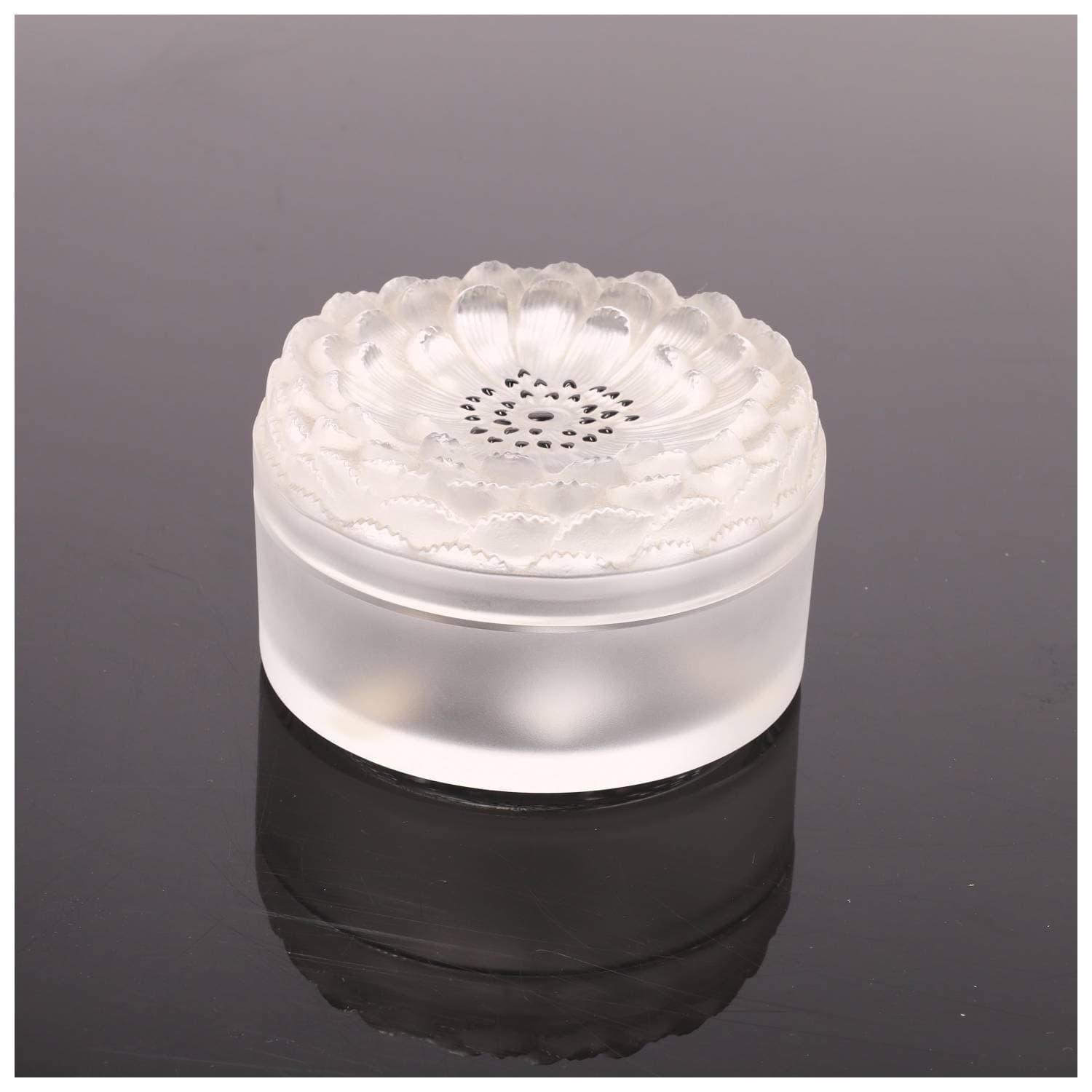 Boîte à poudre en verre pressé moulé, modèle Dahlia