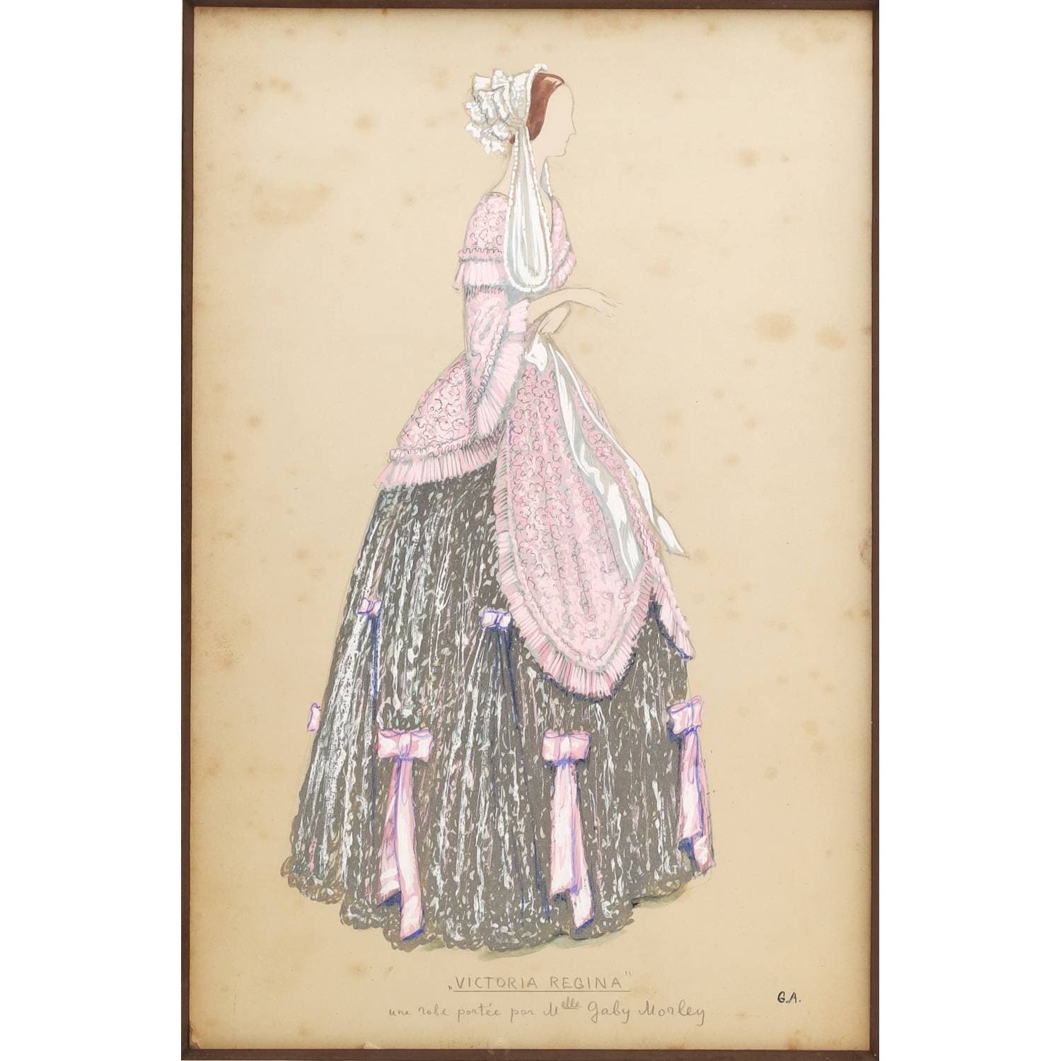 Projet de costume pour le personnage de Gaby Morlay pour la pièce « Victoria Regina », de Laurence Housman, mise en scène par André Brulé au théâtre de la Madeleine en mars 1937.