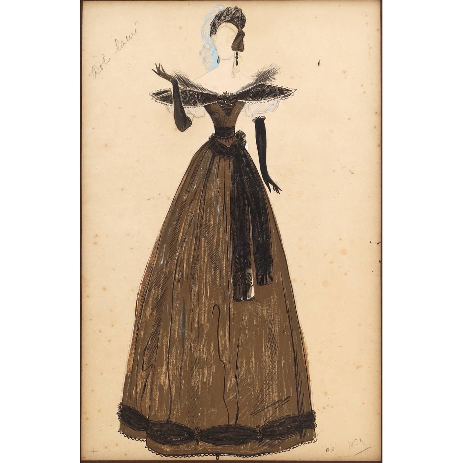 Projet de costume pour le personnage de la comtesse Louise de … joué par Danièle Darrieux dans le film « Madame de … » de Max Ophüls (1953)