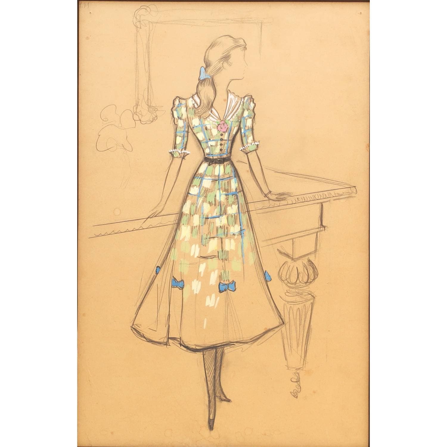 Projet de costume pour une jeune femme, probablement pour le film La Ronde de Max Ophüls (1950)