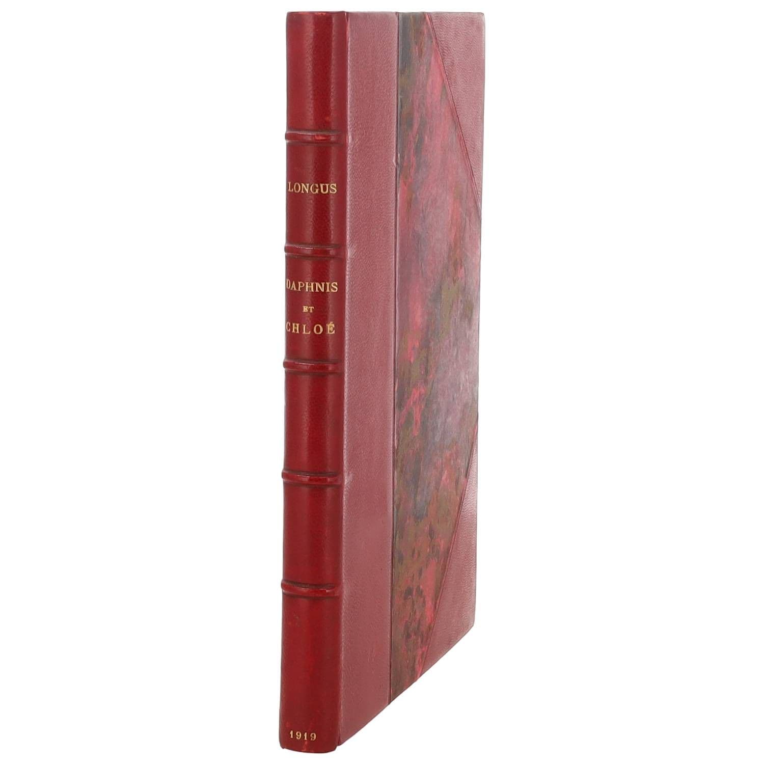 LONGUS
Les Amours pastorales de Daphnis et Chloé. Paris, Léon Pichon, 1919. In-8, demi-reliure rouge à coins, Ouvrage illustré de 33 bois de Charles-Émile Carlègle., «la meilleure illustration de l'artiste », d'après Carteret. Exemplaire sur vélin.