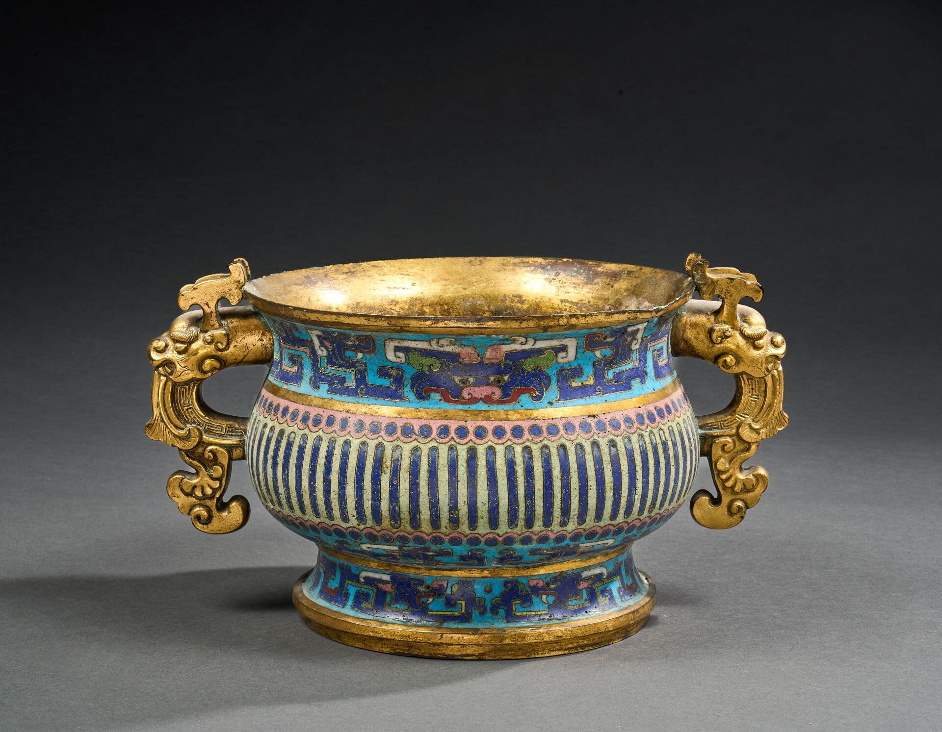Grand brûle parfum en émaux cloisonnés